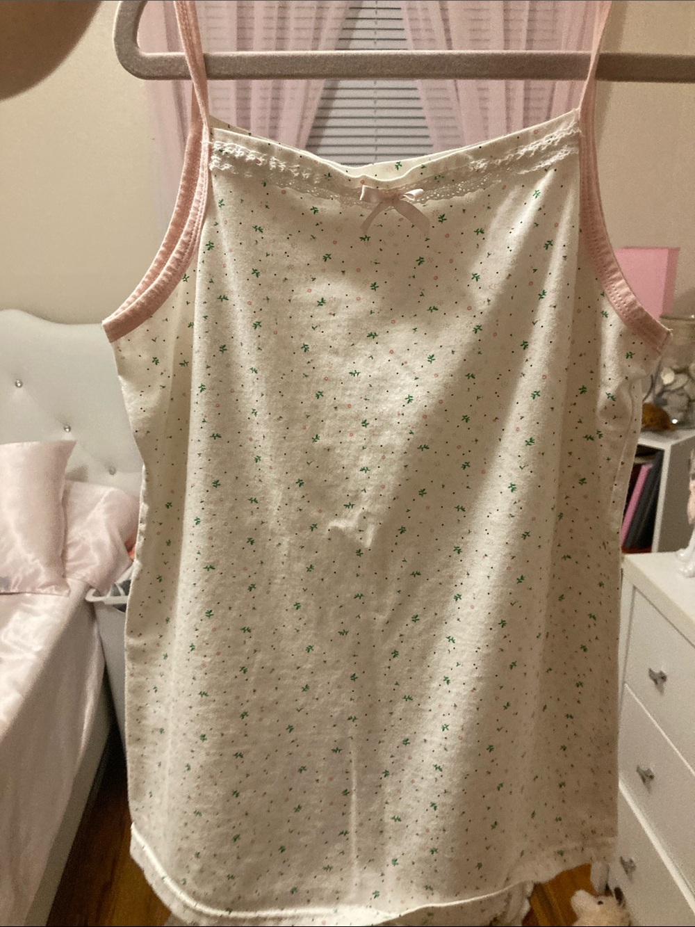 Girls' Pink-Trim White Floral Tank Top